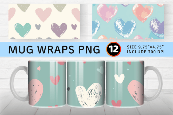 Download Cute Pastel Hearts Mug Wrap Sublimation - Heart Collection